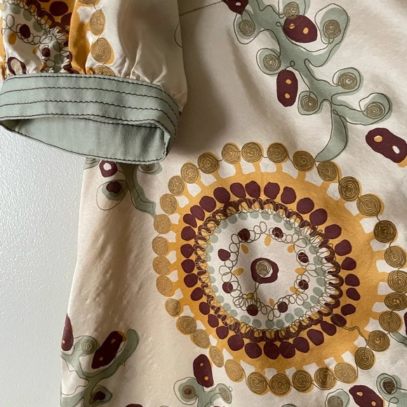 Hanii Y 100% Silk Mini Dress Abstract Floral Short Puff Sleeve Size 40 - Picture 7 of 15